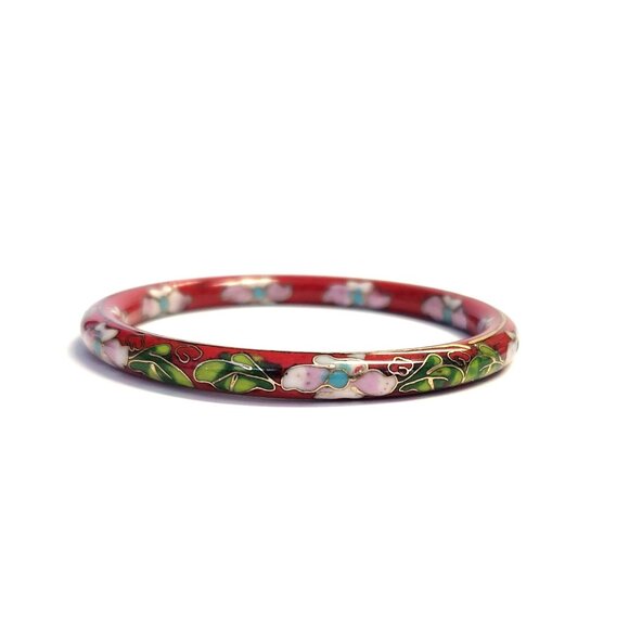 Vintage Asian Cloisonne  Red Floral Bracelet - Picture 1 of 3